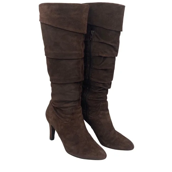 Vaneli Italian Brown Suede Slouchy Knee High Kitten Heel Boots Women's Size 7.5 - Picture 3 of 8